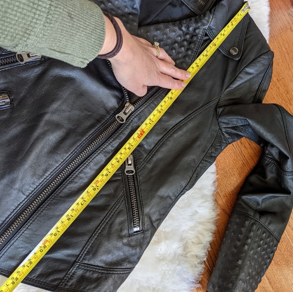 Zara women's studded leather biker jacket small medium black - Picture 15 of 15